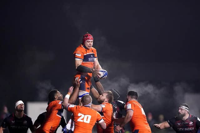 Grant Gilchrist jumps highest but Edinburgh struggled in the lineout against Saracens. (Picture: Zac Goodwin/PA Images)
