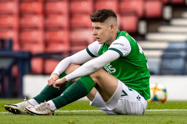 Hibs forward Kevin Nisbet at full time following the Scottish Cup final defeat by St Johnstone. Picture: Alan Harvey/SNS
