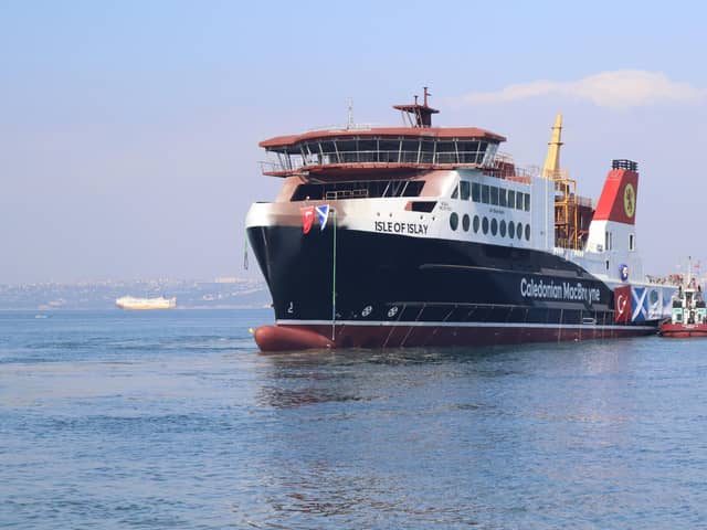 The MV Isle of Islay, a Caledonian Maritime Assets Limited (CMAL) vessel and the first of two vessels to serve the islands of Jura and Islay, taking to the water for the first time in Yalova, Turkey. Picture: Cmal/PA Wire