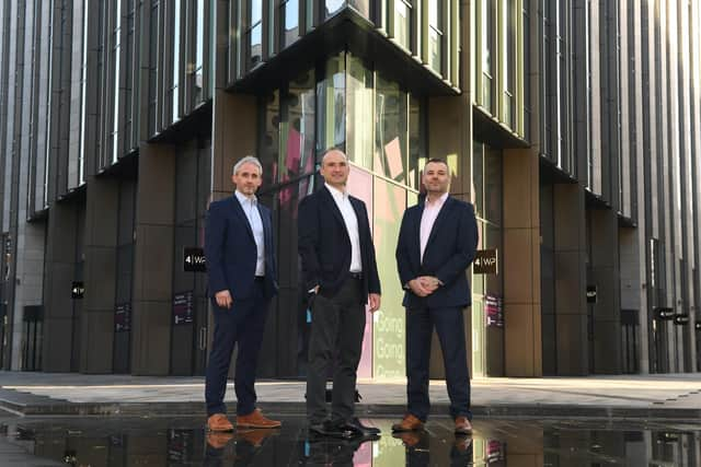 Paul Lynch, director of TLIP; Gordon Stark, CEO of Murgitroyd; and Dr Alex Turnbull, managing director of TLIP. Picture: Gerard Binks