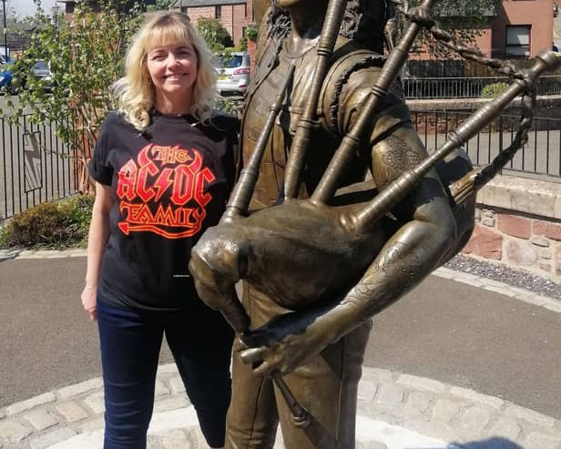 Collette Burns at the Bon Scott statue (Pic: Collette Burns)