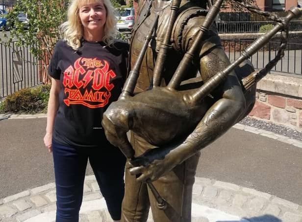 Collette Burns at the Bon Scott statue (Pic: Collette Burns)