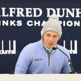 Matt Fitzpatrick, one of three winning Ryder Cup team members in the field, speaks in a press conference prior to the Alfred Dunhill Links Championship. Picture: Stephen Pond/Getty Images.