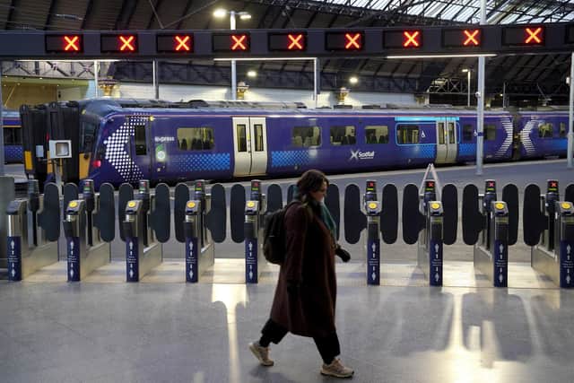An empty Glasgow Queen Street as all trains are cancelled throughout Scotland's rail network due to Storm Jocelyn.