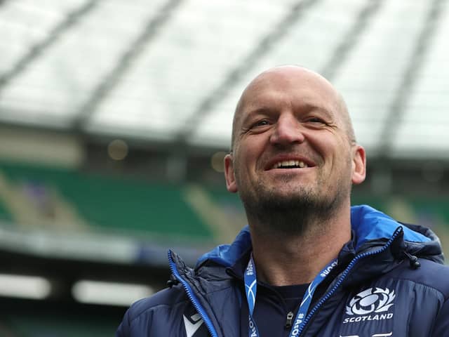 Gregor Townsend looks on during the Scotland captain's run at Twickenham. (Photo by David Rogers/Getty Images)