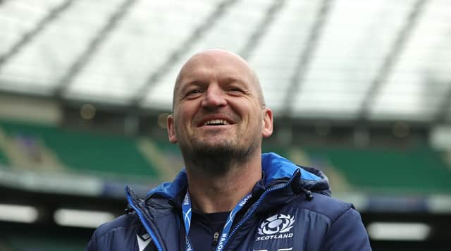 Gregor Townsend looks on during the Scotland captain's run at Twickenham. (Photo by David Rogers/Getty Images)