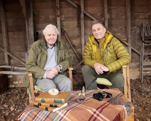 Sir David Attenborough (left) speaking to the presenter Chris Packham for Winterwatch. (Photo credit: BBC/PA Wire)