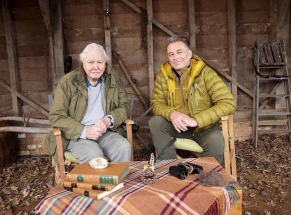 Sir David Attenborough (left) speaking to the presenter Chris Packham for Winterwatch. (Photo credit: BBC/PA Wire)