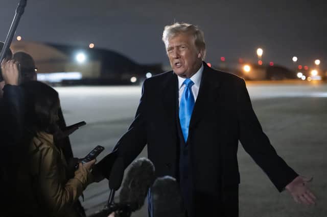 US President Donald Trump speaks to reporters next to Air Force One. Picture: AP Photo/Ben Curtis