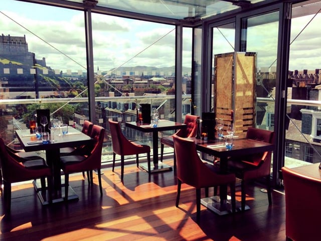 Thai restaurant Chaophraya in Castle Street, New Town, has floor to ceiling windows offering spectacular views of Edinburgh Castle. You can also dine out on the balcony in warm weather.
