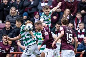 Celtic's Tomoki Iwata was incorrectly penalised for a handball which resulted in a Hearts penalty on March 3, according to an independent review panel. (Photo by Craig Foy / SNS Group)