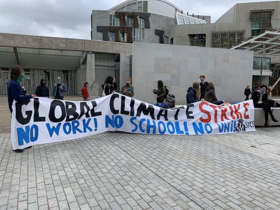 Climate change protest outside Scottish Parliament in Edinburgh picture: Emma O'Neill/PA Wire