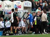 John Lundstram of Rangers leaves the field after being shown a second yellow card.