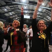 SNP supporters celebrate as the 2015 general election results come in, with the party going on to receive a record 49.97 per cent of the vote (Picture: Andrew Milligan/PA)