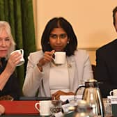 Culture Secretary Nadine Dorries, seen sitting between Scottish Secretary Alister Jack and Attorney General Suella Braverman, attend the first post-reshuffle Cabinet meeting in Downing Street last week (Picture: Jeremy Selwyn/WPA pool/Getty Images)