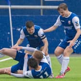 Montrose celebrate after Russell McLean equalises for the home side. Picture: SNS