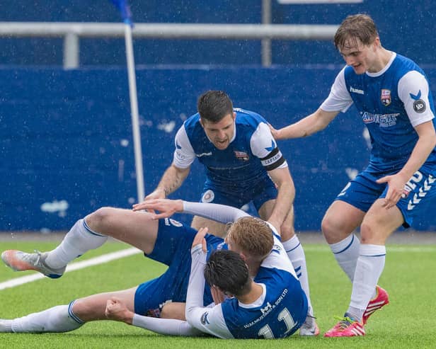 Montrose celebrate after Russell McLean equalises for the home side. Picture: SNS