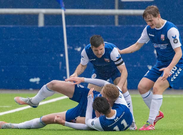 Montrose celebrate after Russell McLean equalises for the home side. Picture: SNS