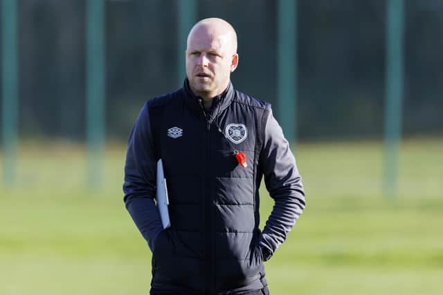 Steven Naismith oversees Hearts training at Oriam.