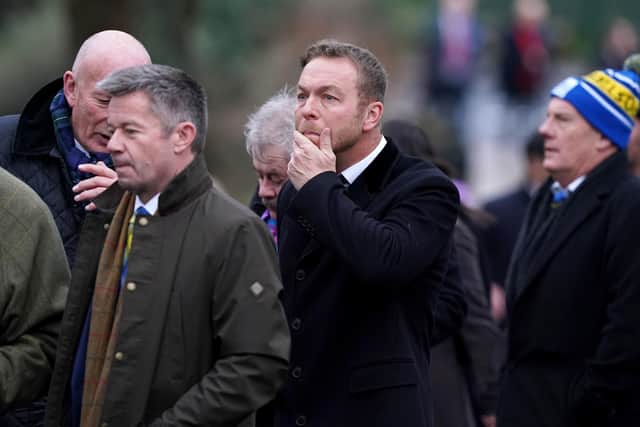 Sir Chris Hoy at Melrose Parish Church before a memorial service for Doddie Weir. Picture: Andrew Milligan/PA Wire.