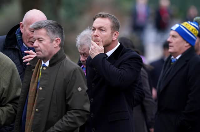 Sir Chris Hoy at Melrose Parish Church before a memorial service for Doddie Weir. Picture: Andrew Milligan/PA Wire.
