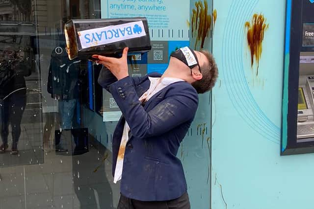 Extinction Rebellion protest outside a branch of Barclays on Princes Street, Edinburgh, against the role of banks in the climate crisis. Picture: Extinction Rebellion/PA Wire