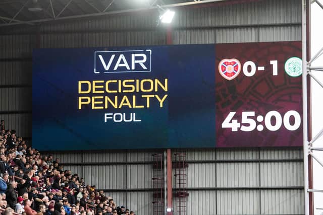 Hearts are awarded a penalty after a VAR check during their 4-3 defeat to Celtic at Tynecastle Park on Saturday. (Photo by Mark Scates / SNS Group)