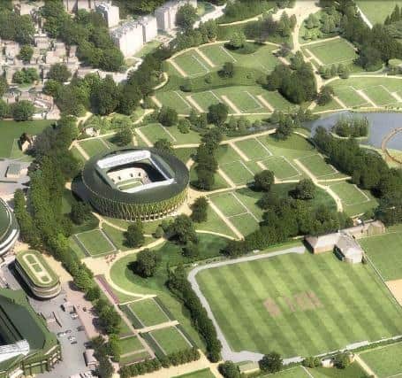 A birds eye view of how the Wimbledon Tennis Club could look by 2028. Picture: AELTC