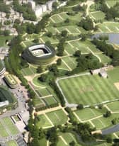 A birds eye view of how the Wimbledon Tennis Club could look by 2028. Picture: AELTC