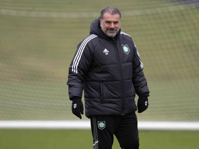 Celtic manager Ange Postecoglou takes training ahead of Wednesday's match against Livingston.