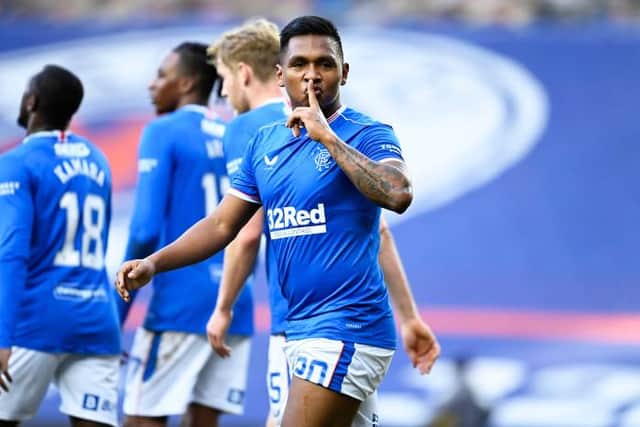 Alfredo Morelos celebrates after scoring his 12th goal of the season in Rangers' 4-1 Premiership victory over Dundee United at Ibrox. (Photo by Rob Casey / SNS Group)