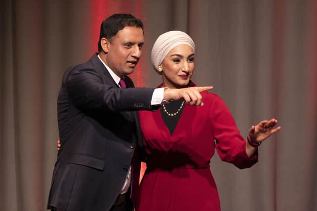 Scottish Labour leader Anas Sarwar, with wife Furheen, after speaking on the first day of the Scottish Labour Party conference. Picture: Jane Barlow/PA Wire
