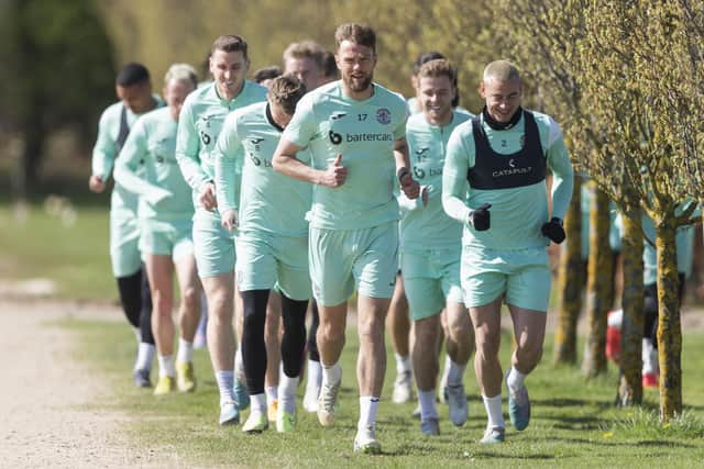 The Hibs players prepare for Saturday's crucial Premiership match against St Johnstone.