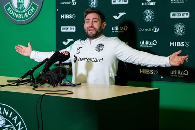 Lee Johnson addresses the press ahead of Hibs' big match against Aberdeen.