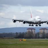 The world's largest airliner landing at Glasgow Airport for the first time since September 2019. Picture: Chris James/PA Wire