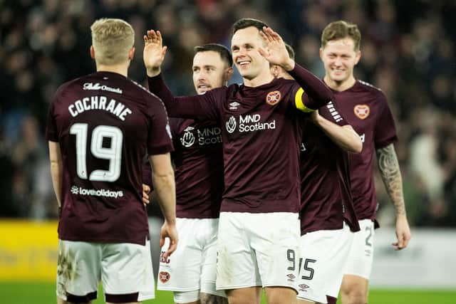 Lawrence Shankland celebrates after scoring his second goal in Hearts' 2-0 win over St Mirren .Photo by Paul Devlin / SNS Group