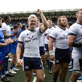 Scotland's Darcy Graham celebrates at full time after the win over France at Scottish Gas Murrayfield.  (Photo by Craig Williamson / SNS Group)