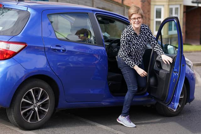Former Scottish first minister Nicola Sturgeon arrives home in Uddingston, Glasgow after a driving lesson. Picture: Andrew Milligan/PA Wire