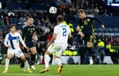 Scotland's Tommy Conway has a late chance during the 2-2 friendly draw with Finland at Hampden. (Photo by Craig Foy / SNS Group)