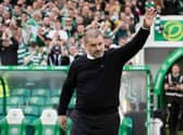 Ange Postecoglou salutes the Celtic fans at Parkhead.