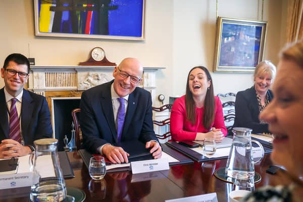 First Minister John Swinney chairs his first cabinet meeting with his deputy Kate Forbes to his left. Picture: Jeff J Mitchell/Getty Images
