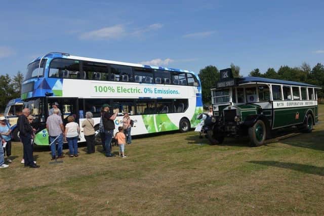 Yesterday meets tomorrow - 1930 Albion, restored in Aberdeen with timber from Fyvie estate, meets 2022 Falkirk built BYD-ADL Enviro 400 fully electric Zero emissions bus of tomorrow