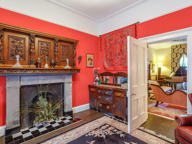 Interior: An ornate entrance hall leads to a drawing room, sitting room, kitchen, dining room and snug. The first floor has a large reception room, two bedrooms and a study, while the rest of the bedrooms are upstairs.
