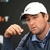 Scottie Scheffler talks to the media during a press conference prior to the Genesis Scottish Open at The Renaissance Club in East Lothian. Picture: Octavio Passos/Getty Images.