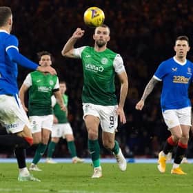 Christian Doidge in action for Hibs in one their four meetings with Rangers last season. (Photo by Alan Harvey / SNS Group)