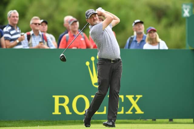 Jerry Kelly plays his second shot at the third hole at Gleneagles. Picture: Mark Runnacles/Getty Images.