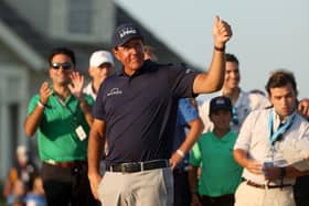 Phil Mickelson gives a thumbs up after winning the 2021 PGA Championship held at the Ocean Course of Kiawah Island Golf Resort in Kiawah Island, South Carolina. Picture: Patrick Smith/Getty Images.