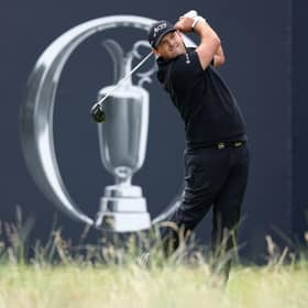 Patrick Reed tees off on the 1st hole on day one of The 151st Open at Royal Liverpool. Picture: Warren Little/Getty Images.