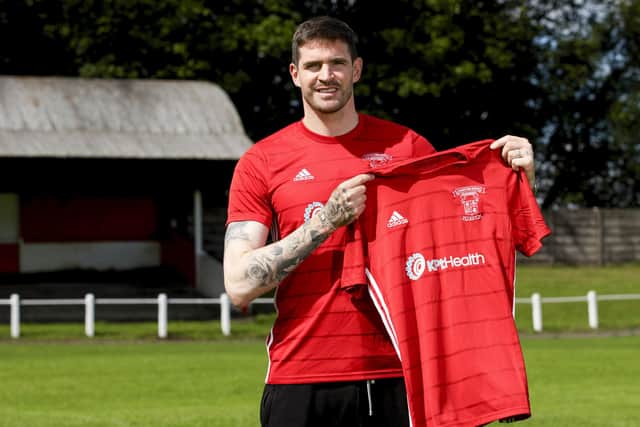 Johnstone Burgh FC announce the signing of former Rangers striker Kyle Lafferty on a two-year contract at Keanie Park. (Photo by Craig Williamson / SNS Group)