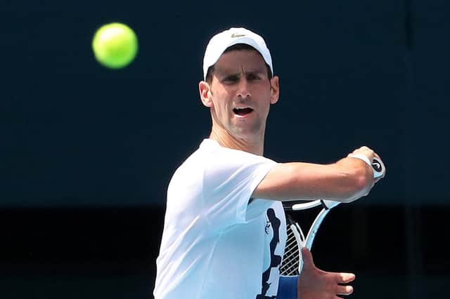 Novak Djokovic takes part in a training session ahead of the Australian Open tennis tournament (Picture: Kelly Defina/pool/AFP via Getty Images)